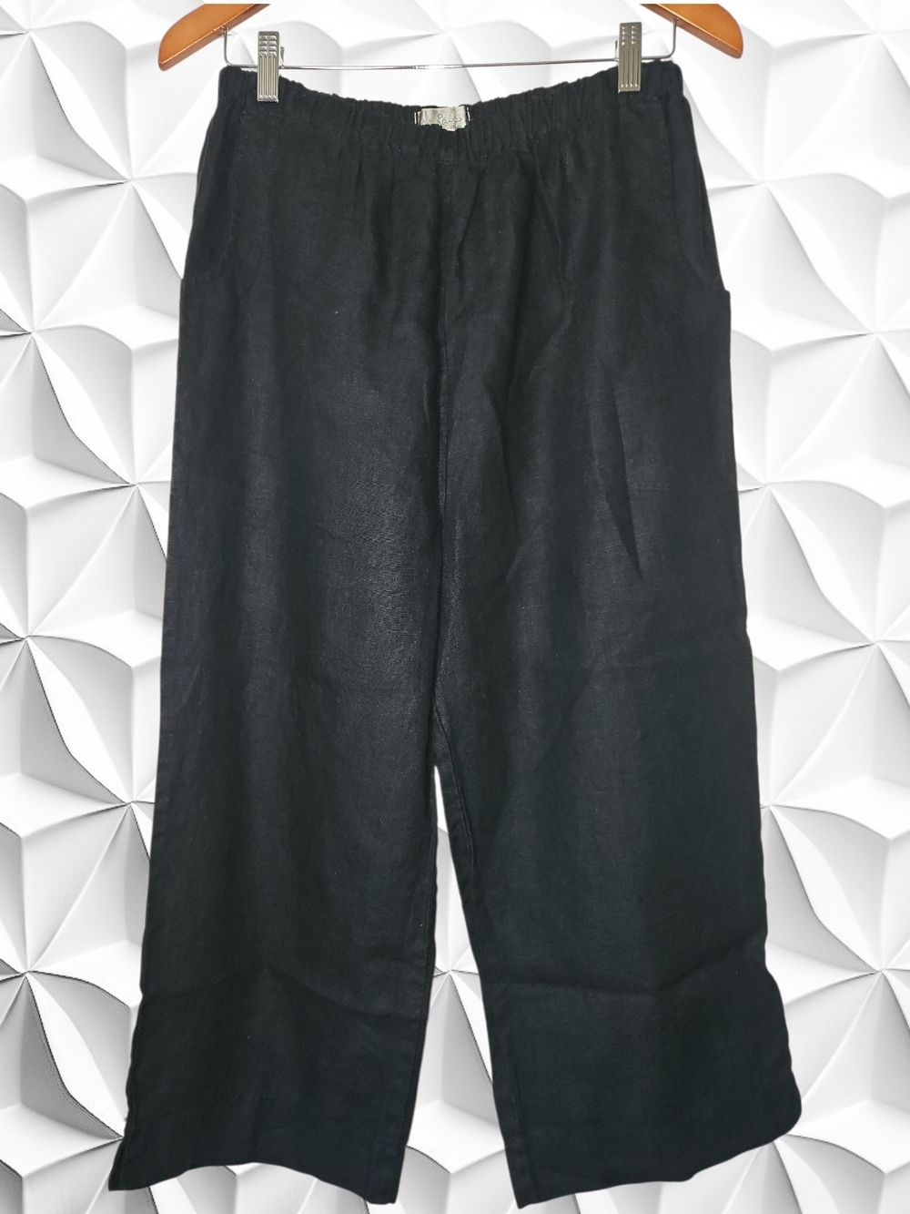 Mosaic USA Black 100% Linen Wide Leg Pants Size XL Elastic Waist Pockets